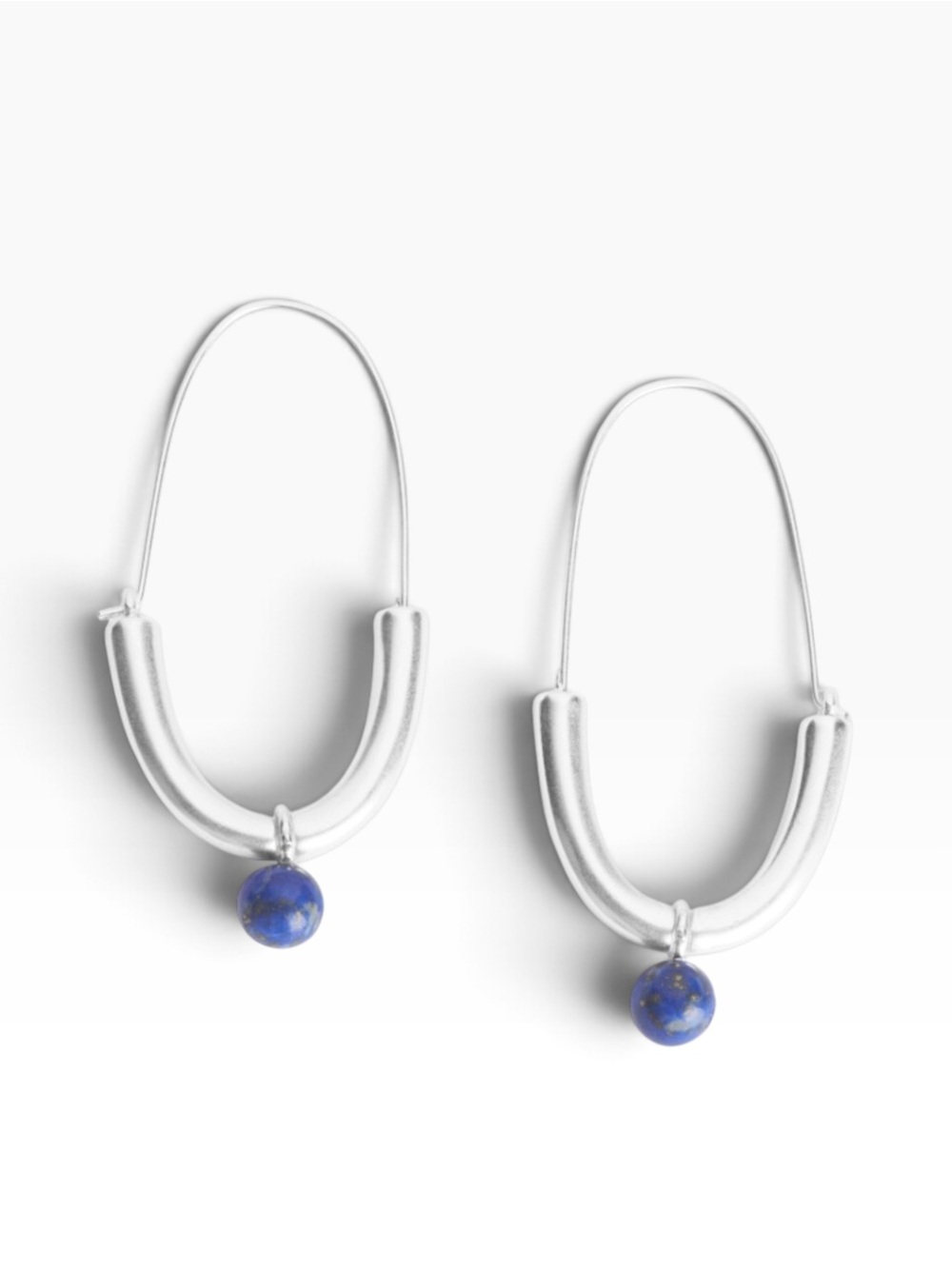 Lucky Brand Silver-Tone Stone Charm Oval Hoop Earrings